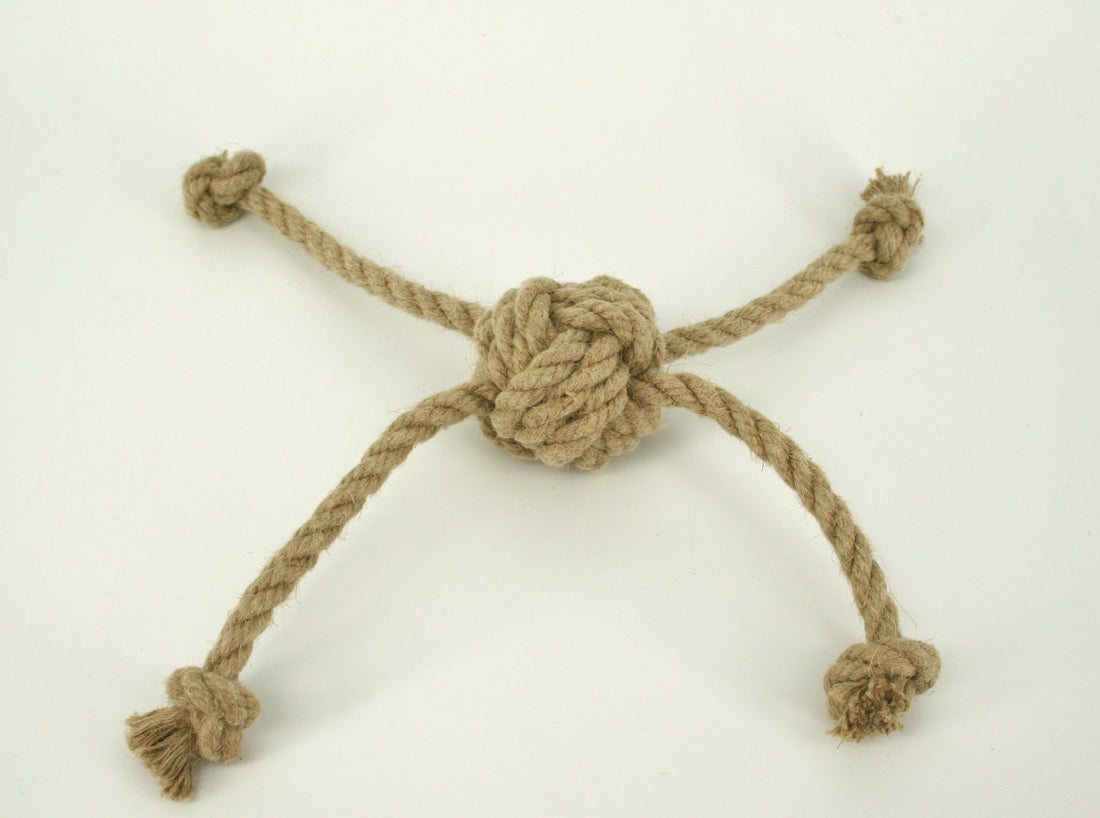 medium and large natural hemp dog toys