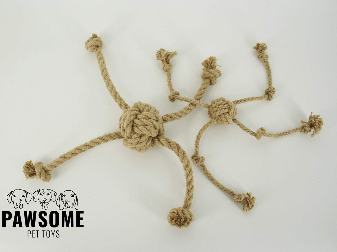 medium and large natural hemp dog toys