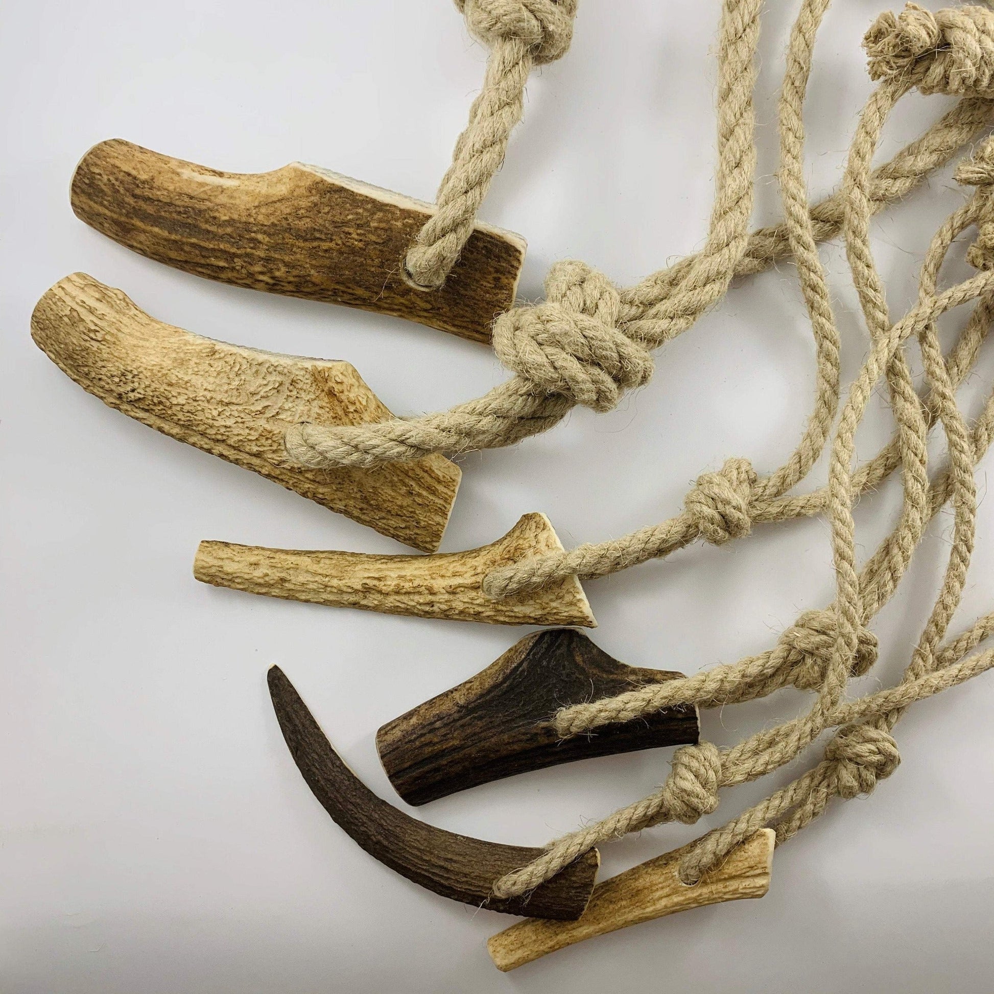 handmade hemp and deer antler dog toys from nature