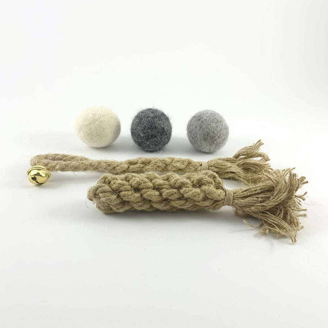 3 balls and 2 hemp cat toys