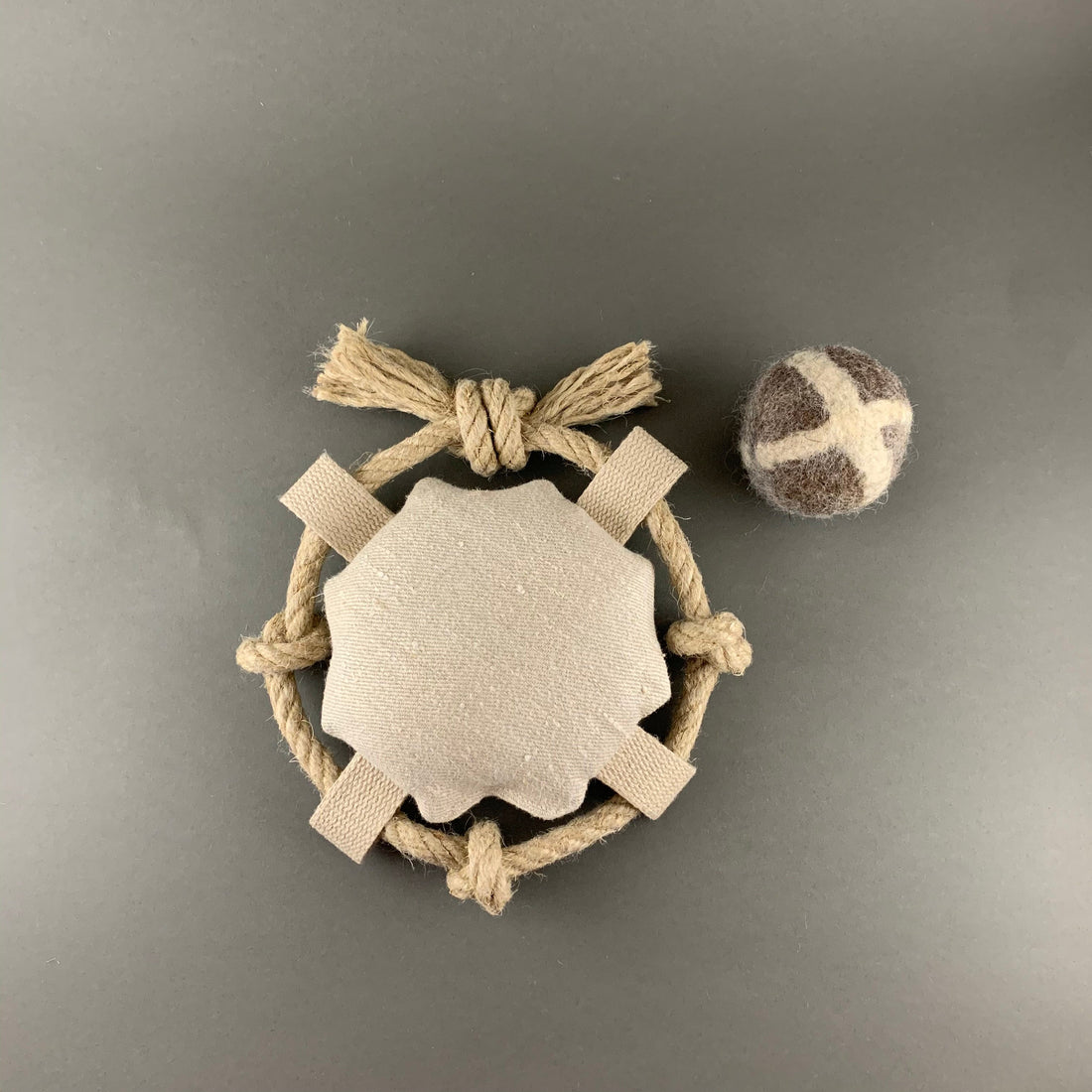 hemp dog fetch toy and wool ball set