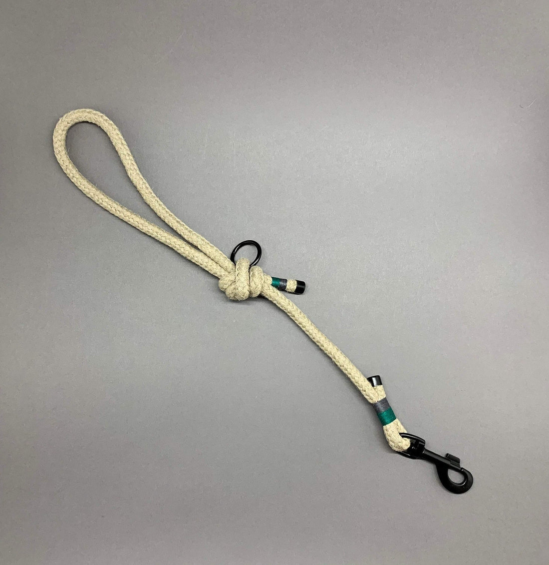dog with natural hemp short leash